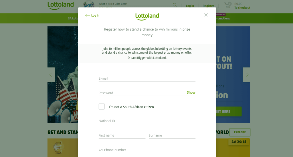 Lottoland registration form