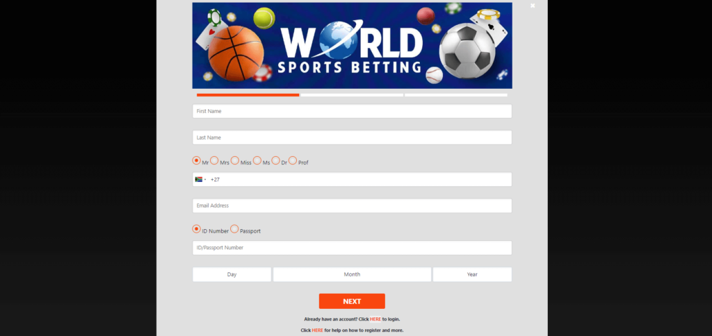 World Sports Betting registration form