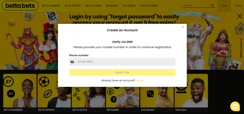 BettaBets registration form