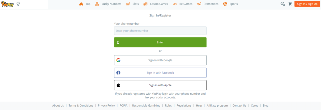 Step-by-step guide for the registration process in Yesplay