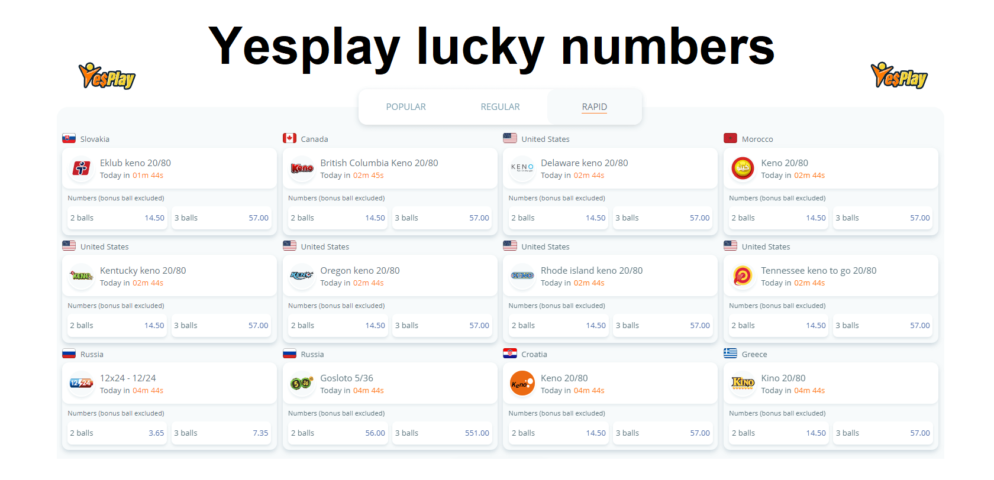 Yesplay lucky numbers